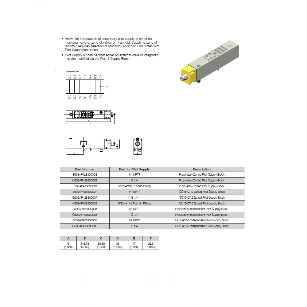 8503AU516663013 NUMATICS/AVENTICS SANDWICH SUPPLY BLOCK<BR>503 SERIES W/PRESSURE SWITCH, PLUGGED (PTY)